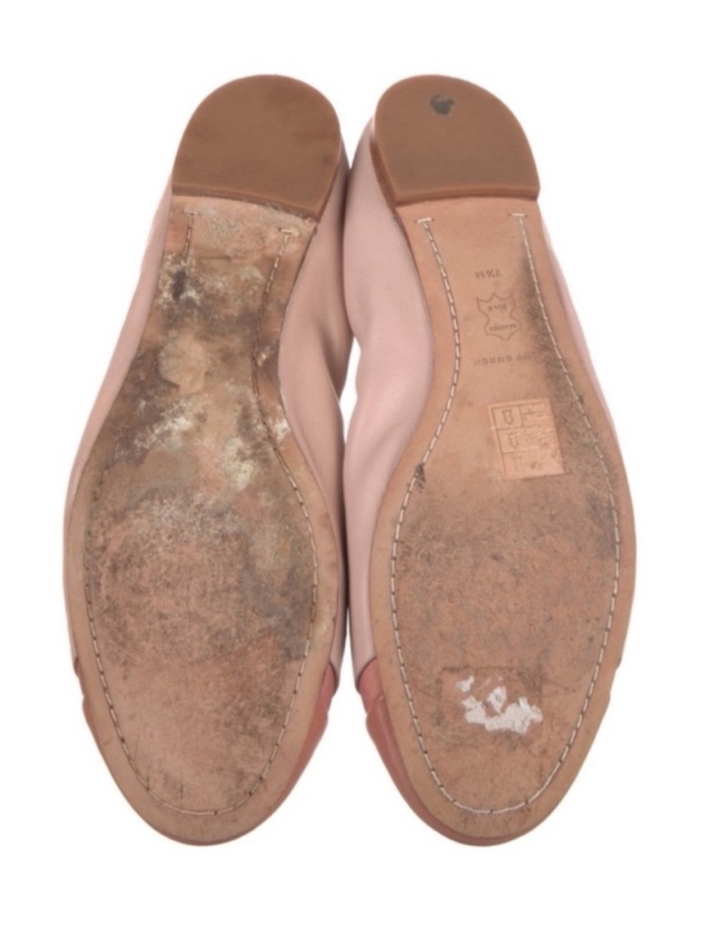 TORY BURCH Minnie Blush Shell Pink Leather Gold Medallion Logo Ballet Flat - Picture 7 of 7